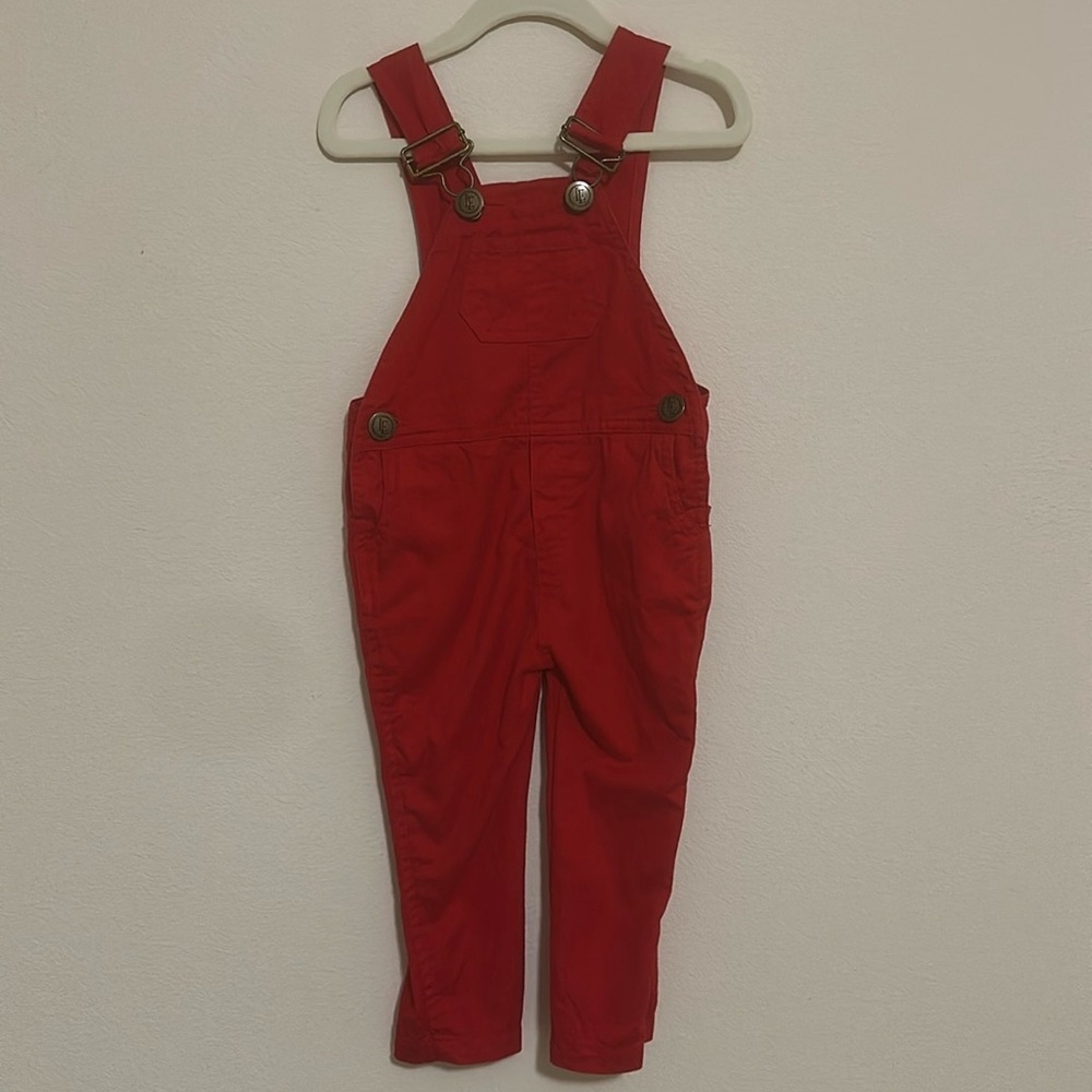 Little English red overalls